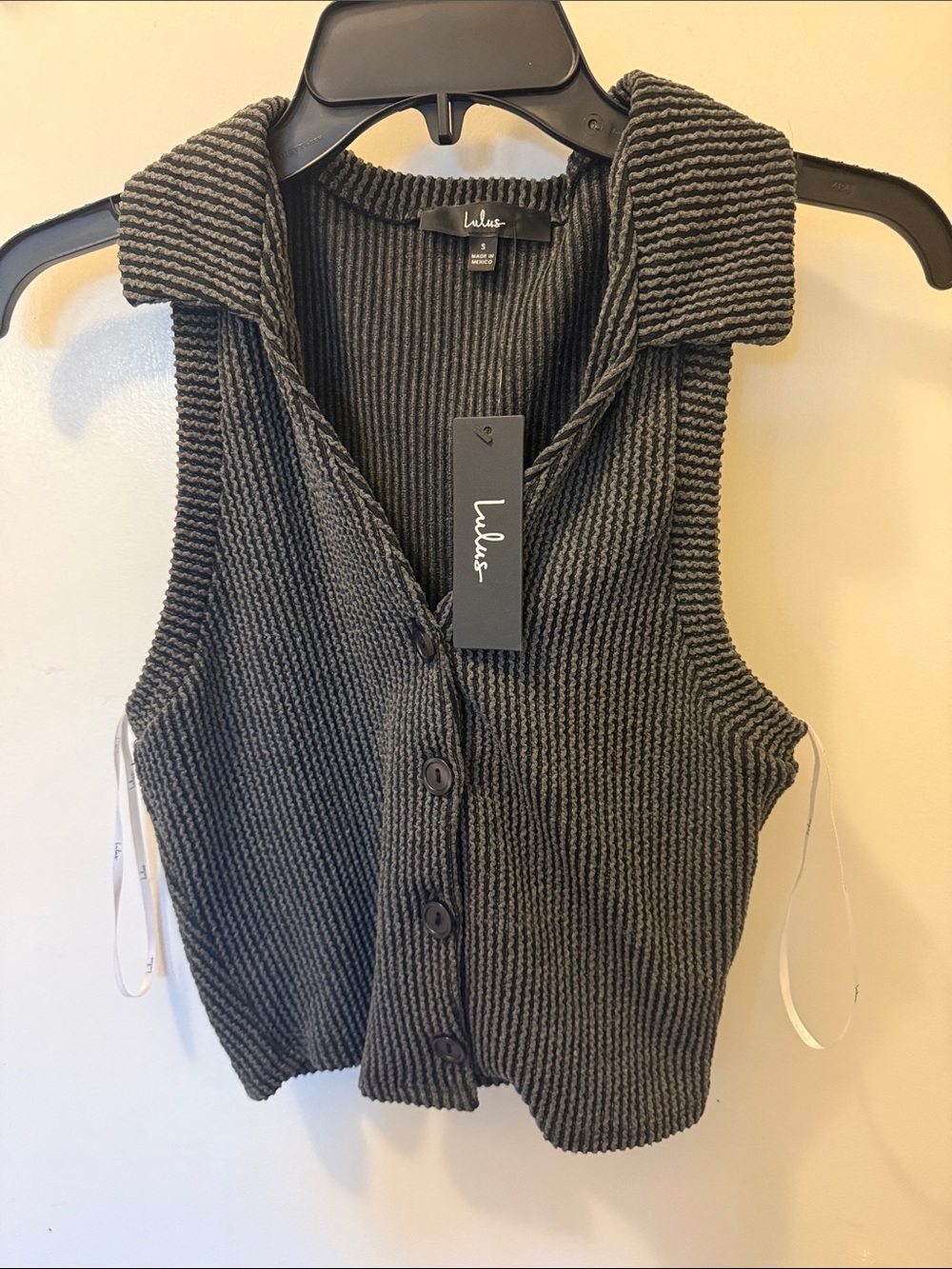 Lulu's Charcoal Ribbed Sleeveless Button Vest